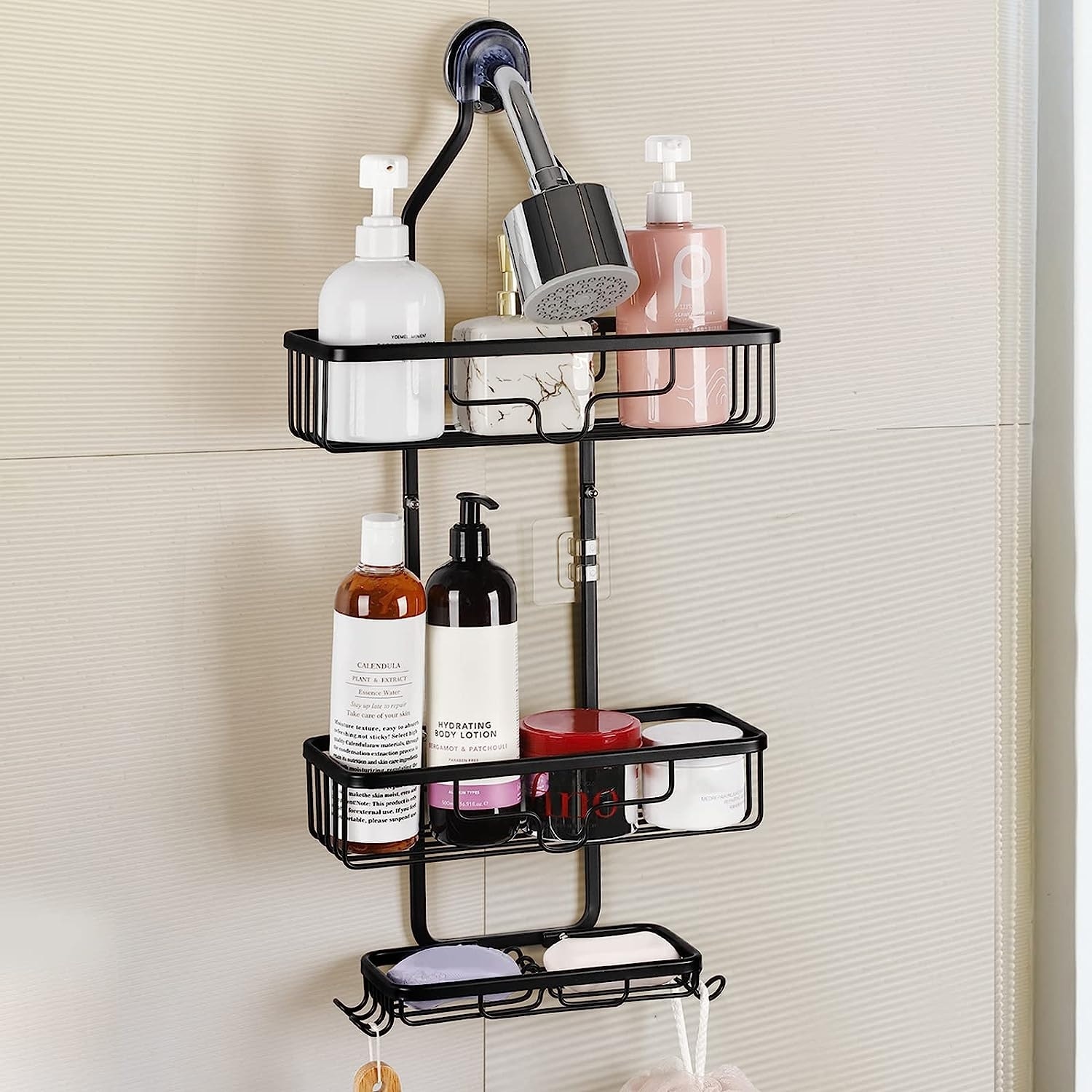 Rustproof Overhead Shower Organizer With Hooks For Razors And