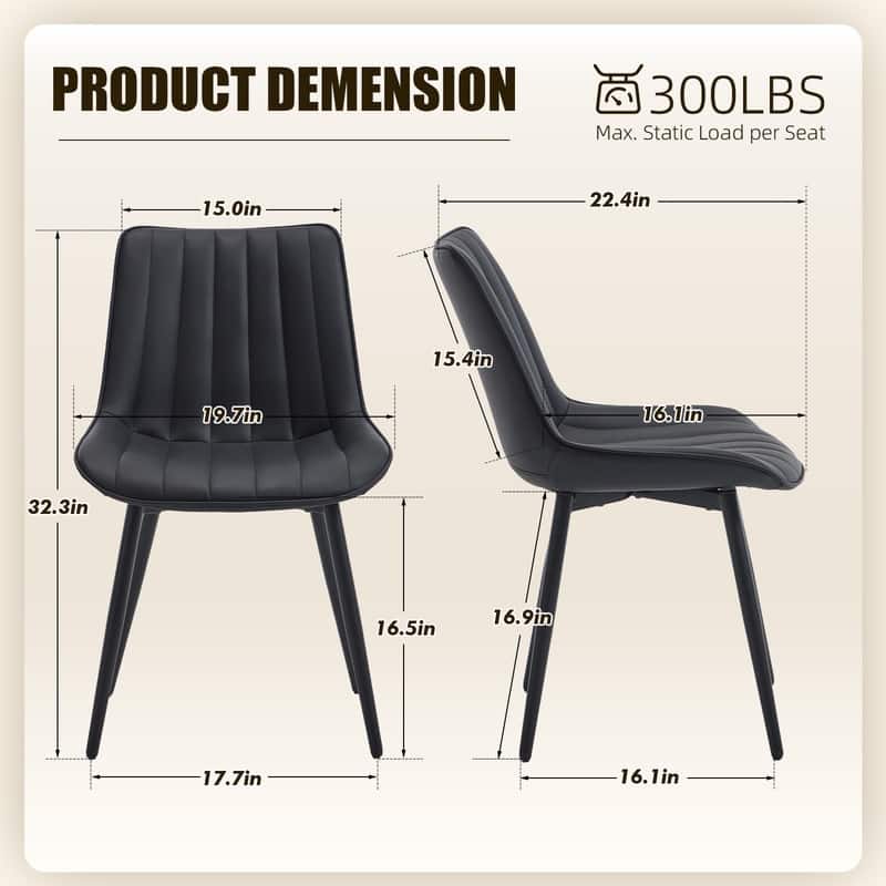 HOMEFUN PU Leather Upholstered Stripes Sturdy Metal Frame Dining Chairs(set of 4)