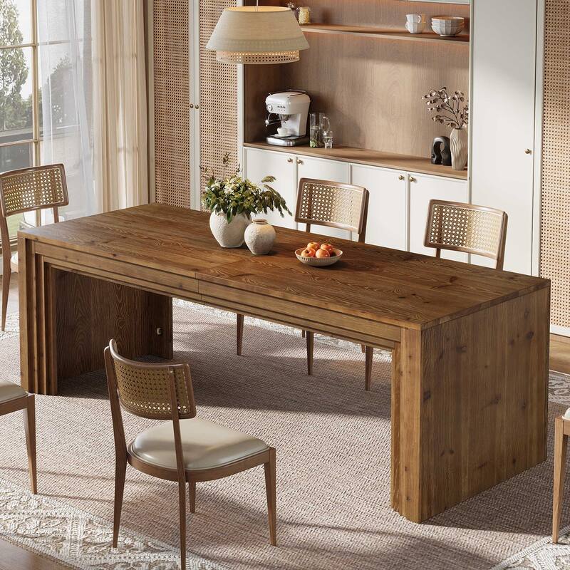 79 Inch Solid Wood Dining Table for 6/8/10, Farmhouse Rectangular Kitchen Table - 78.74" L x 27.56" W x 29.52" H - Walnut Brown