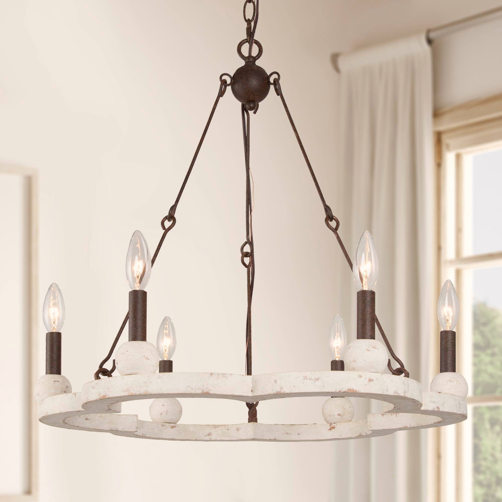 Loby 6 Light Rustic Wagon Wheel Wood Chandelier Dimmable Lighting Adjustable Farmhouse Pendant Light for Kitchen Island