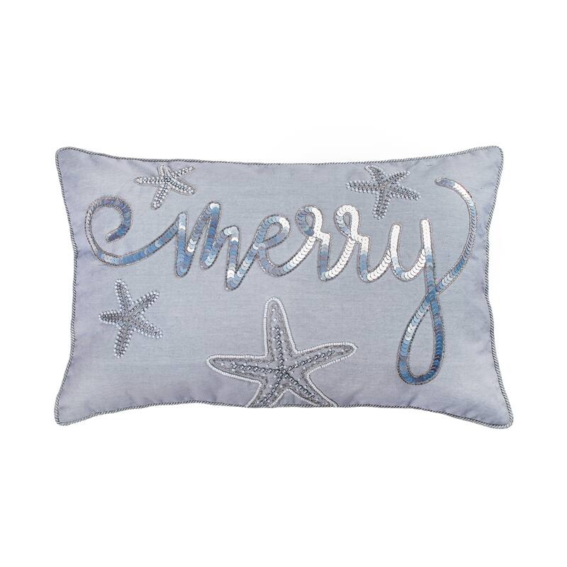 HGTV Home Collection Coastal Merry Embroidered Pillow, Blue, 22in