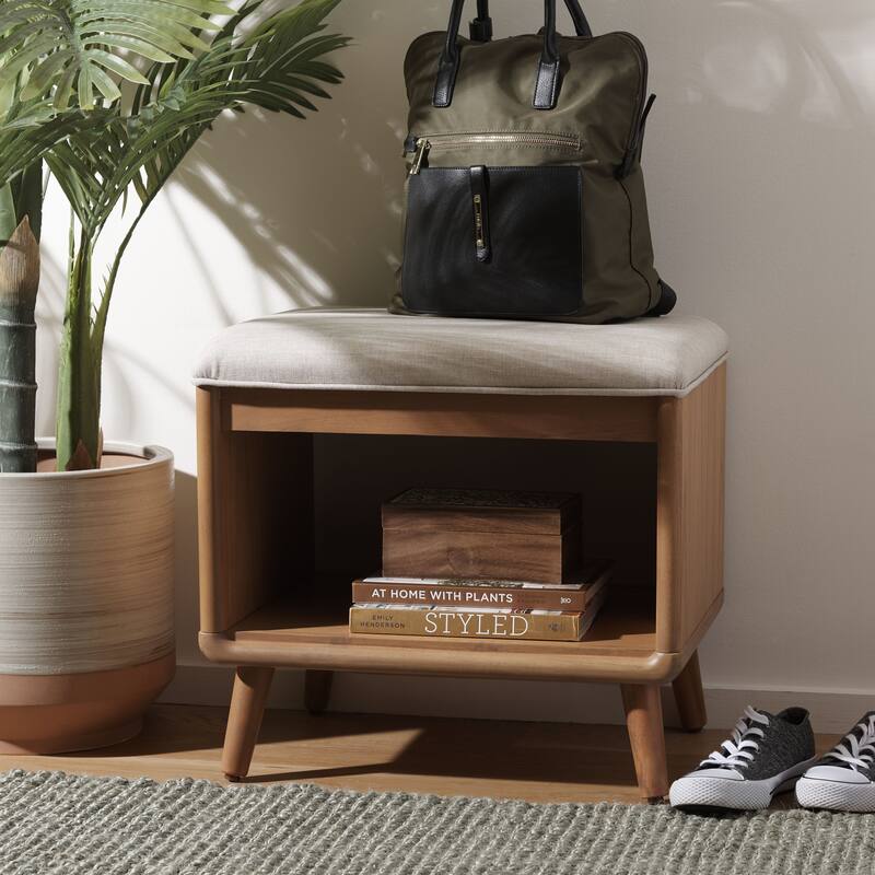 SAFAVIEH Marilla Open Shelf Bench with Cushion - 20" W x 15" D x 18" H - 20Wx15Dx18H