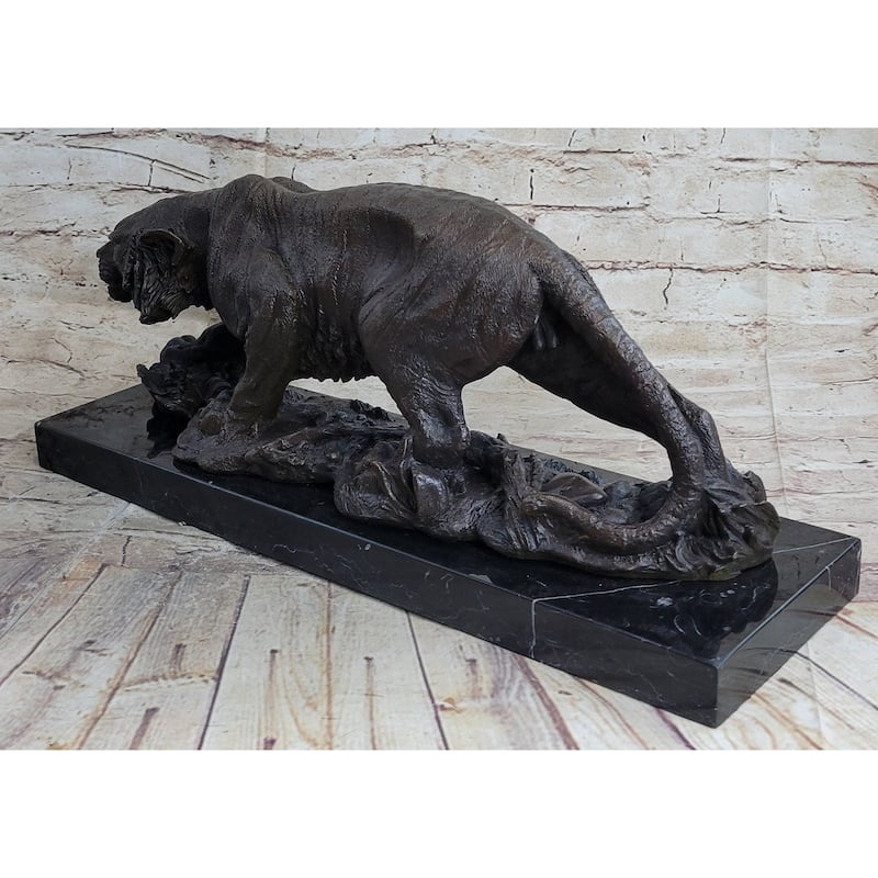 Signed Vienna Bronze Marble Imitative Leopard Panther Imitative Cat Statue Sculpture Figurine
