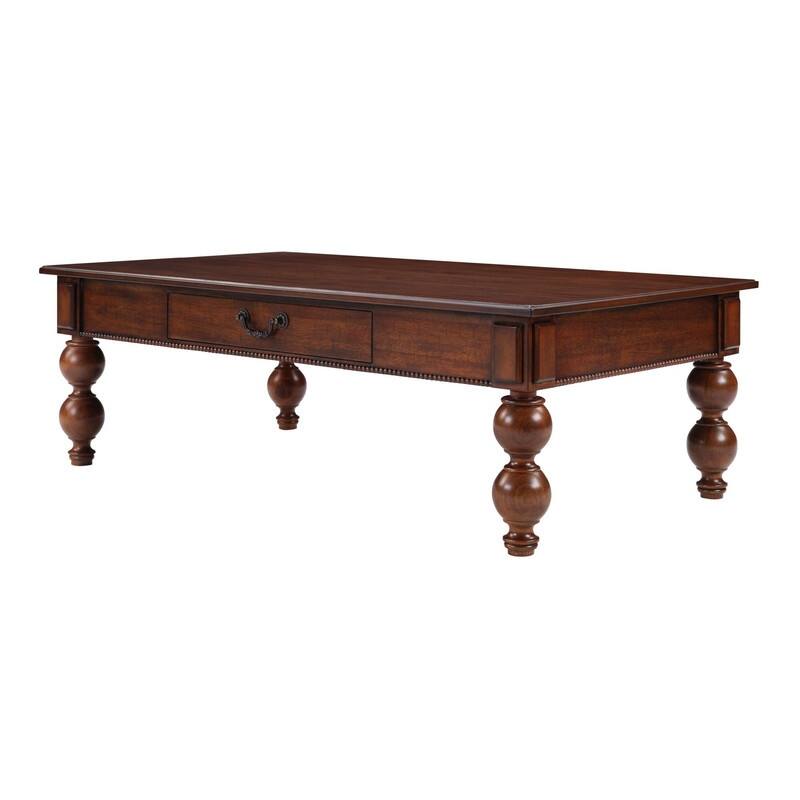 Rectangular 47" Wooden Coffee Table with Storage Drawer, Vintage Cocktail Table with Solid Wood Legs for Living Room Elegance