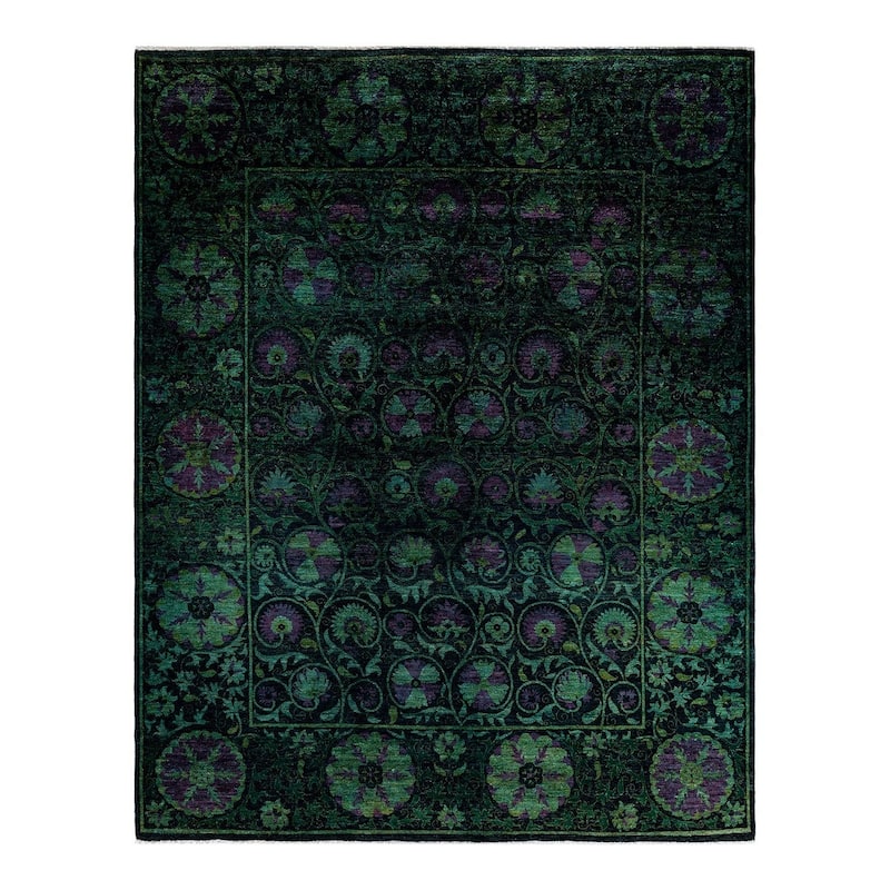 Overton Hand Knotted Wool Vintage Inspired Modern Contemporary Overdyed Black Area Rug - 8' 3" x 10' 4"