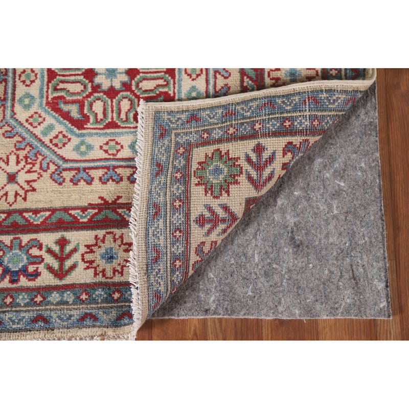 Hand Knotted Oriental 100% Wool Carpet Traditional Geometric Beige & Ivories Kazak Runner Rug - 12' 9'' X 2' 9''