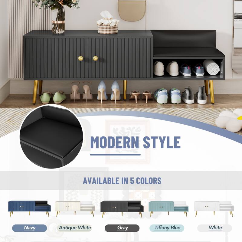 Modern Shoe Storage Bench with Storage, Bedside Wood Bench with Gold Metal Legs for Living Room, Entryway