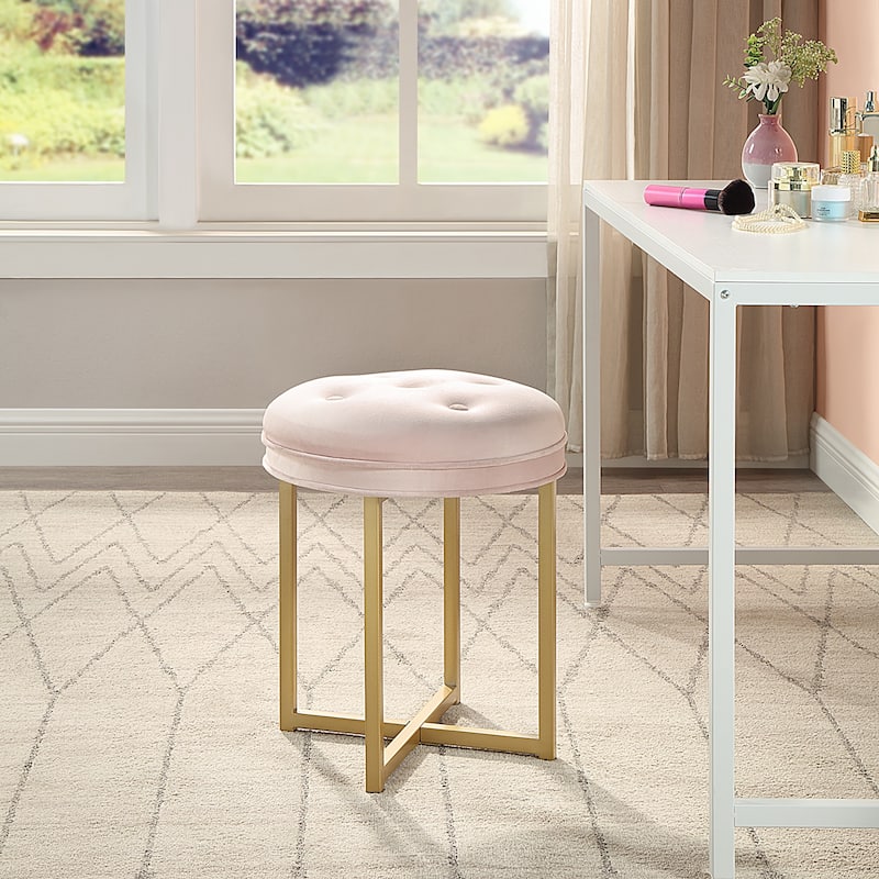 Azalea Park Gold Vanity Stool with Pink Tufted Velvet Upholstery - Gold & Pink - 16.14 W x 16.14 D x 19.49 H"