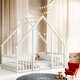 preview thumbnail 1 of 30, Twin Wood House-Shaped Floor Bed with Fence, Guardrails Platform Bed House Bed White