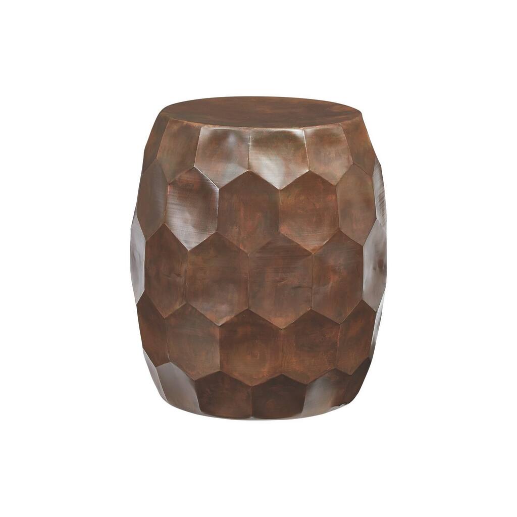 18 Inches Honey Comb Inlaid Metal Stool, Copper
