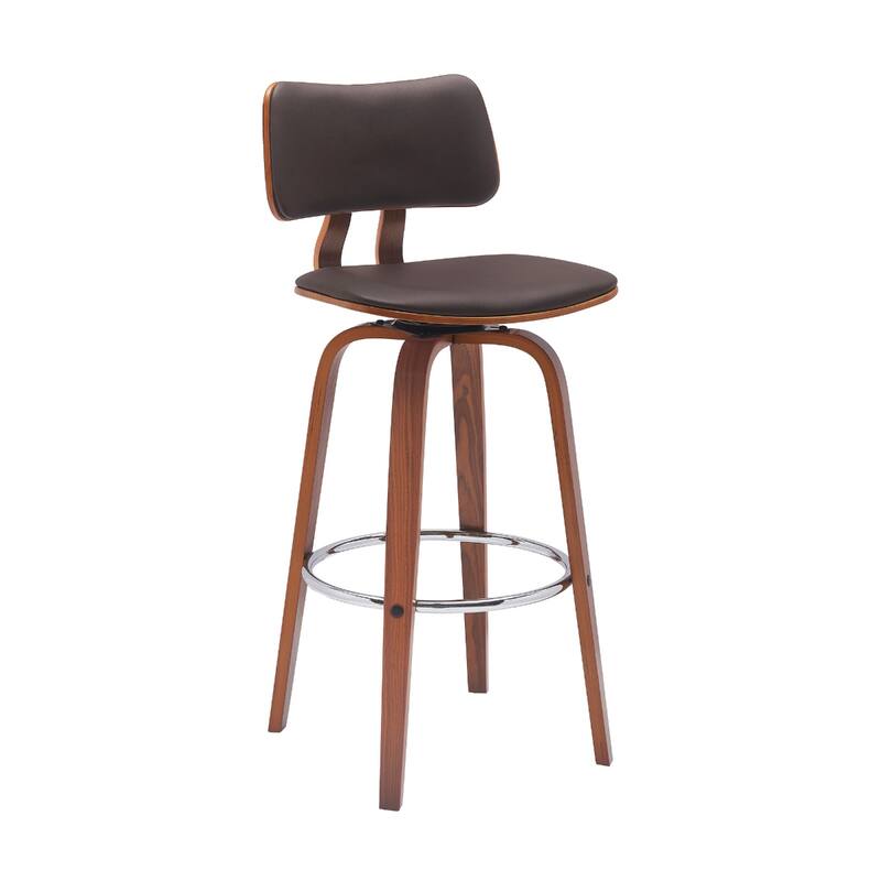 Faux Leather Armless Counter Height Bar Chair with Wood Frame, Swivel and Footrest
