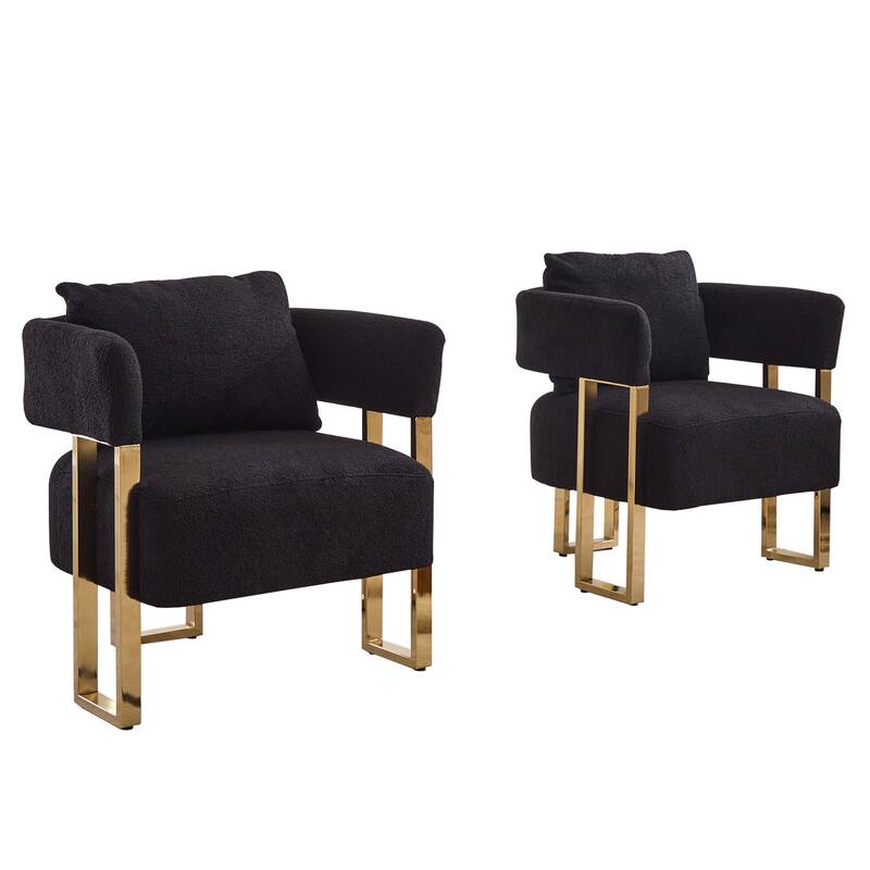 Decorative Chair Side Chair Black Gold Padded Chair with Metal Legs, Reading Chair Vanity Chair for Living Room - Black Gold
