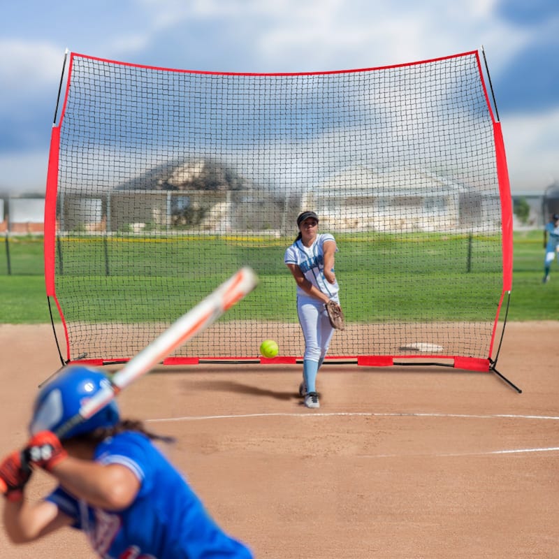 12 x 9 Feet Portable Compact Barricade Backstop Netting with Steel Pipe Frame and Carry Bag
