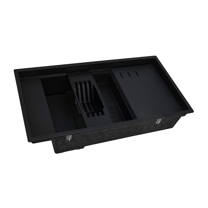 Ruvati 18 x 34 inch Granite Composite Workstation Kitchen Sink Dual Mount - Black - RVG1650BK