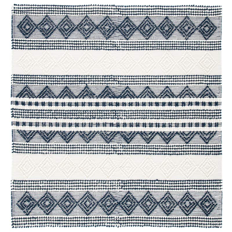 SAFAVIEH, Handmade Natura Paladia Wool Rug - 8' Square - Navy/Ivory