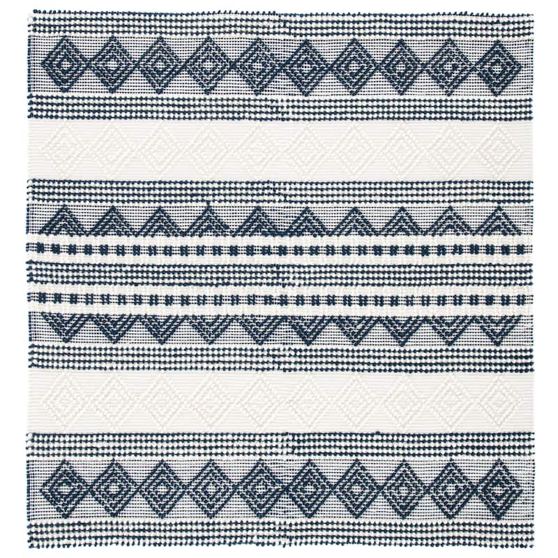SAFAVIEH Handmade Natura Annedorte Wool Rug - 8' x 8' Square - Navy/Ivory
