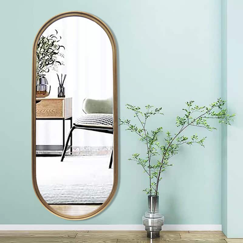 Modern Oval Gold Frame Wall Mirror, 17.75 x 43.125''