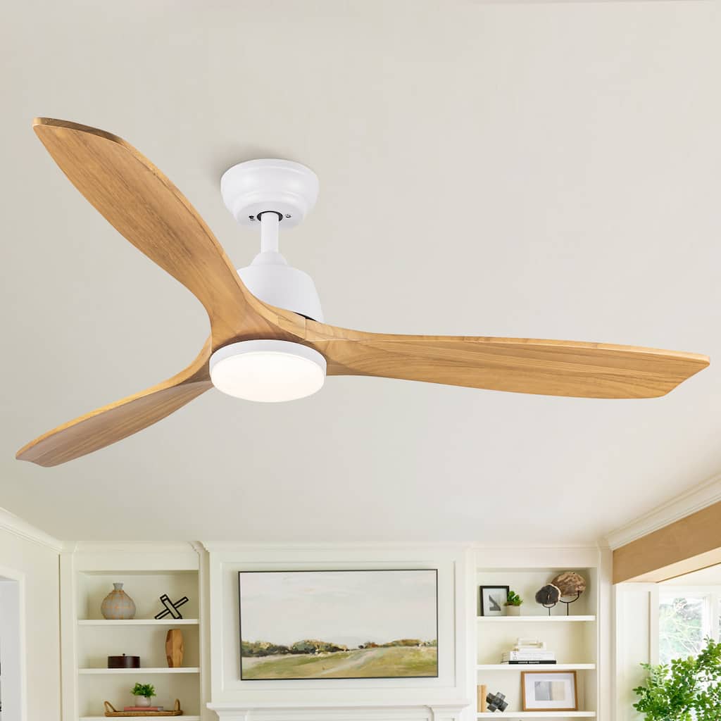 52 in. Indoor Ceiling Fan with light and Remote Control, 3 Yellow Wood Grian Blades - 52 INCHES