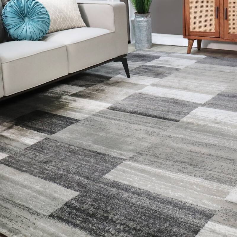 Modern Stripe Color Block Indoor Area Rug or Runner by Superior