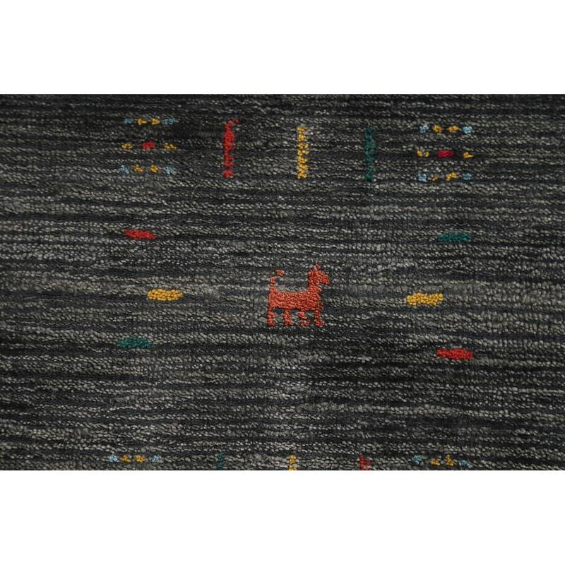 Grey Tribal Gabbeh Oriental Area Rug Hand-Knotted Wool Carpet - 7'10" x 9'9"