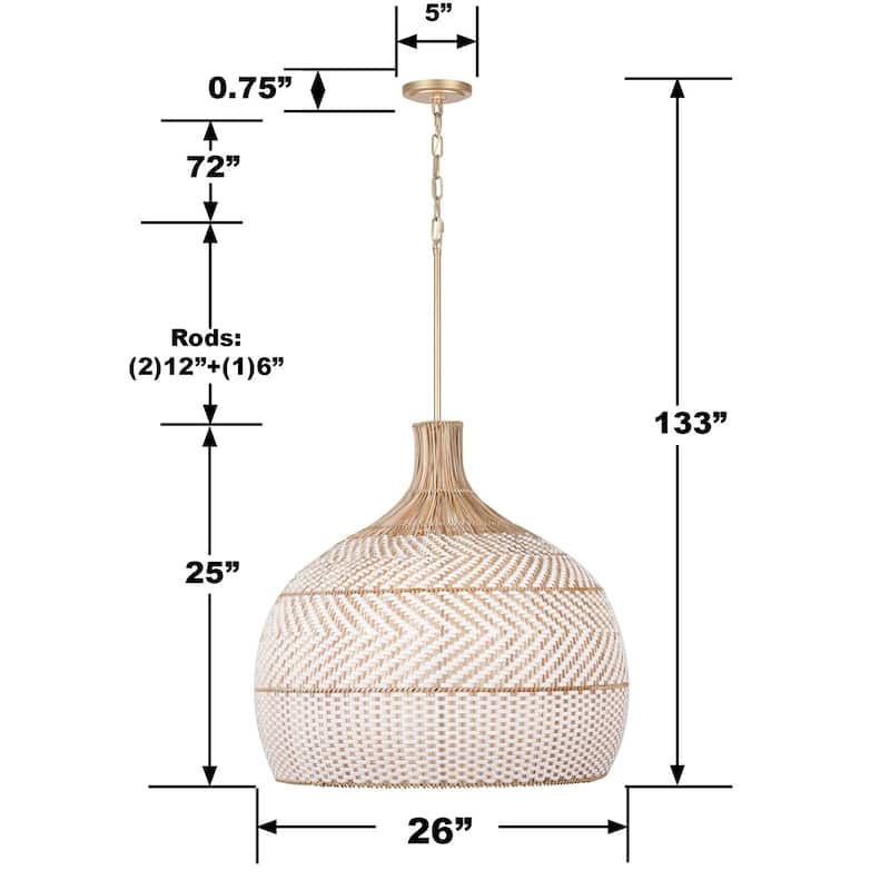 Zanzibar 6 Light Soft Gold Chandelier - 26"W x 25.25"H x 26"D