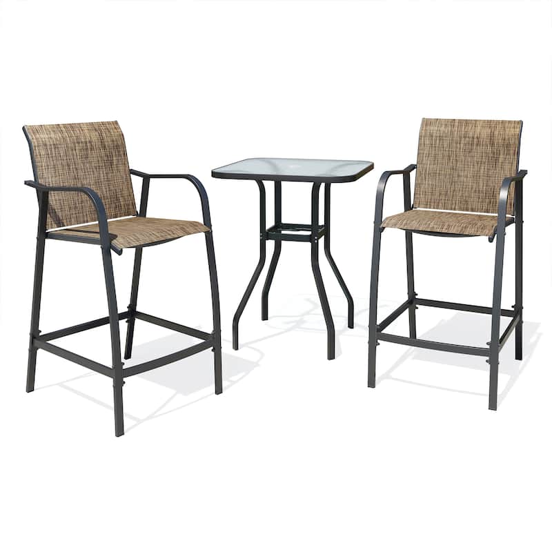 Outdoor Bar Stools Patio Bar Chairs and Glass Bar Table with Umbrella Hole