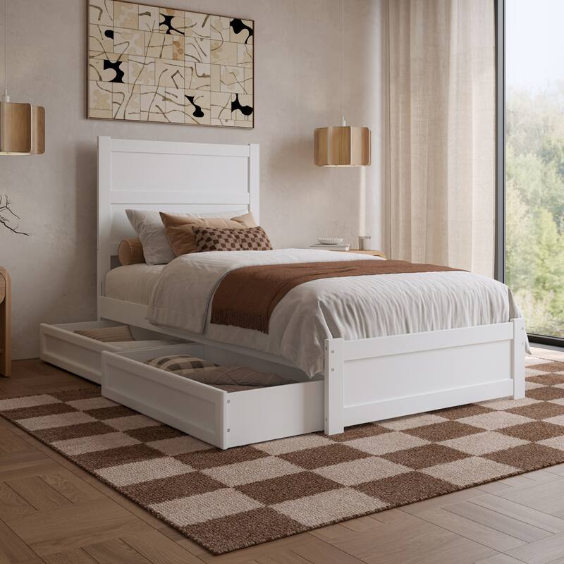 Aveline Wood Platform Bed with Matching Footboard & Storage Drawers - Twin XL - White