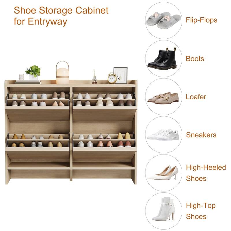 Shoe Cabinet with 3/2/4 Flip Drawers, Modern Shoe Storage for Entryway, Wooden Shoe Organizer Cabinet