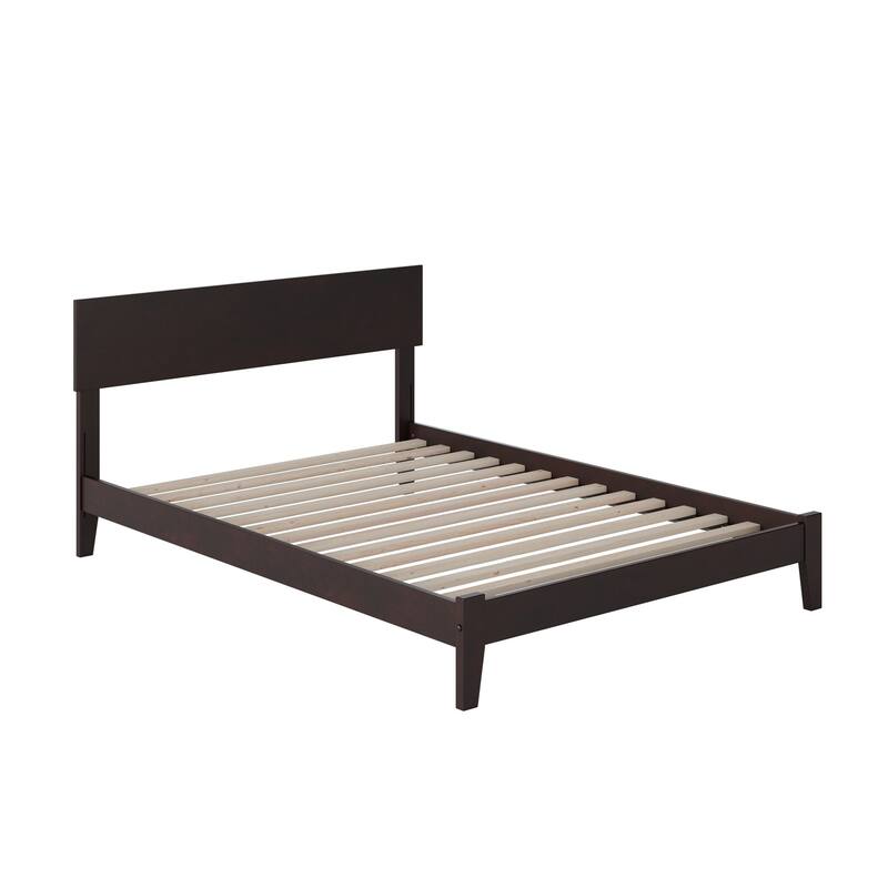 Full Size Platform Bed - Espresso Finish, Modern Design, Low Profile Headboard, Open Footboard