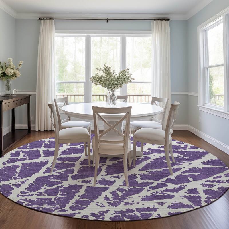 Machine Washable Indoor/ Outdoor Transitional Purple Crackle Chantille Rug