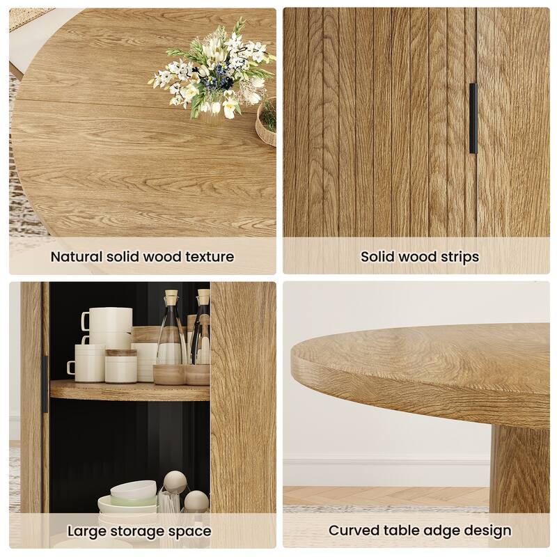 43" Round Dining Table for 4 People, Small Wood Kitchen Table with Sturdy Metal Base, Modern Round Dinner Table