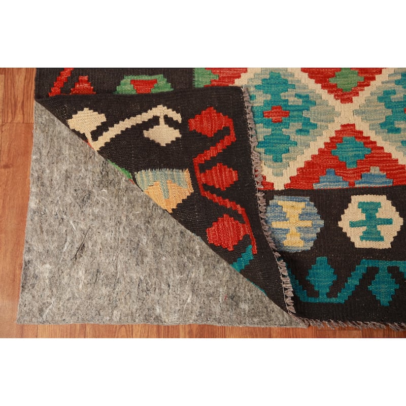 Reversible Trellis Kilim Oriental Area Rug Flatweave Wool Carpet - 8'7"x 11'2"