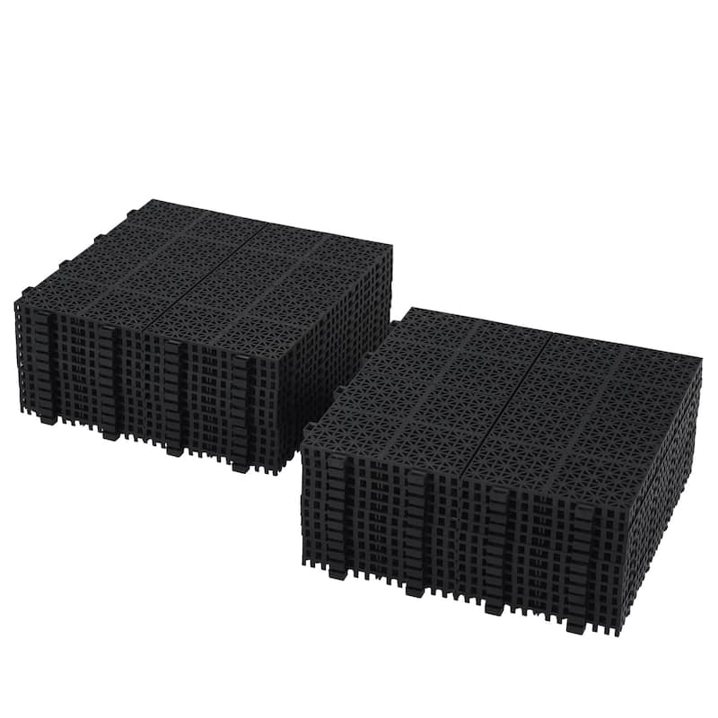 12 x 12 Inch Gray Interlocking Deck Tiles Plastic Waterproof All Weather Anti-slip Bathroom Shower Balcony Porch, Pack of 12
