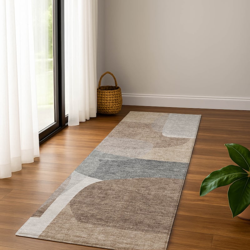 Premium Washable Super Soft Contemproary Retro Mayfield Rug - Mocha - 2'3" x 7'6"