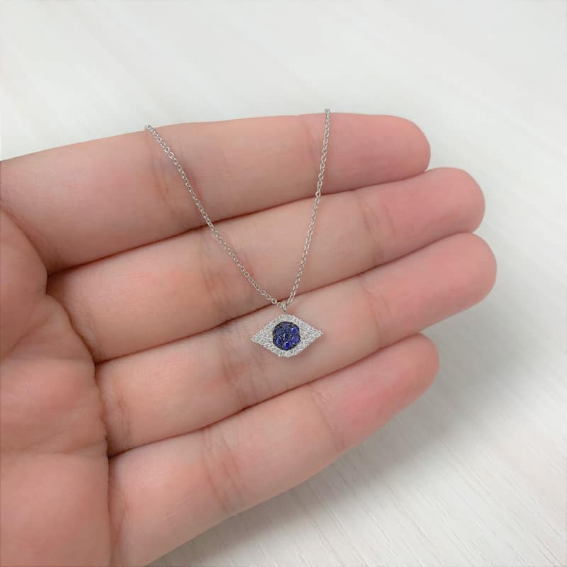 Joelle Evil Eye Necklace Diamond & Sapphire 14k Gold 1/10 ct TDW Gift for Her
