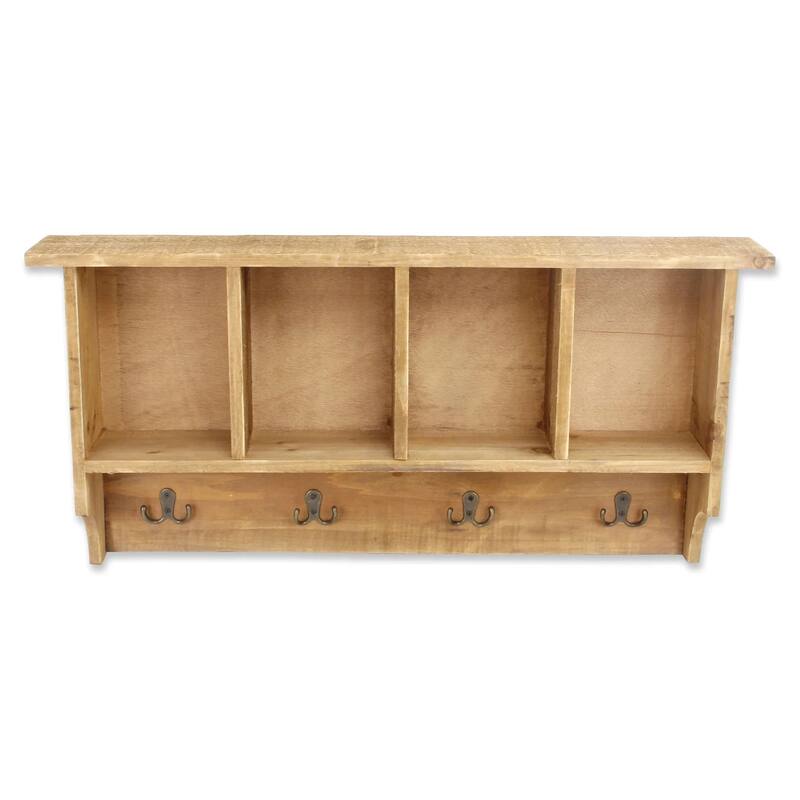 Wooden Wall Hanging Organizer with Double Prong Hangers - 29.5" - Brown