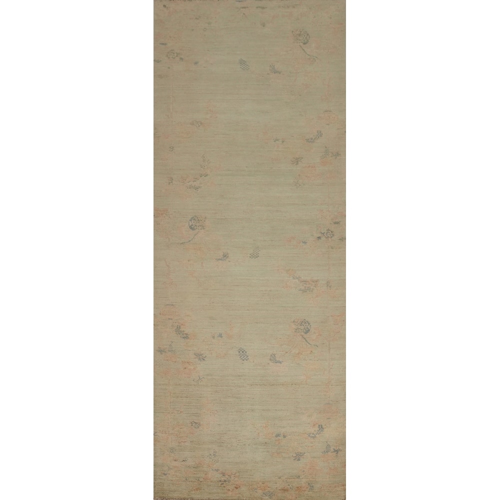 Hand Knotted Oriental 100% Wool Carpet Traditional Floral Green Ziegler Runner Rug - 10' 1'' X 3' 1''