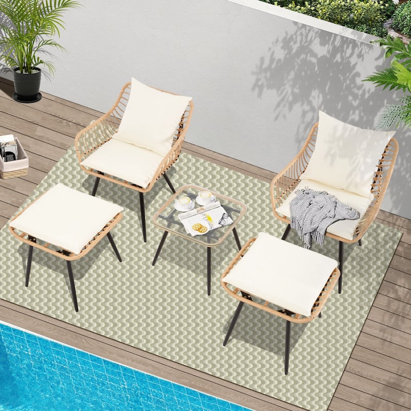5 Piece Patio Bistro Set with Ottoman, Outdoor Wicker Furniture Sets