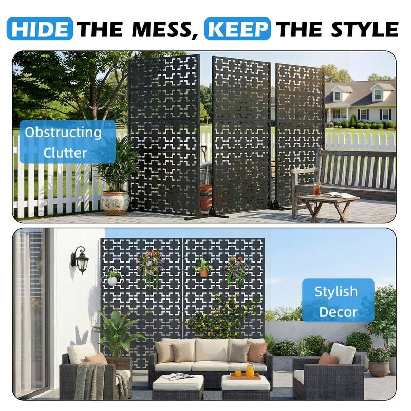 EROMMY Privacy Screen Metal Outdoor Indoor Divider, Weather & Rust Proof Garden Patio Pool Fence, Easy Assemble Modern Design