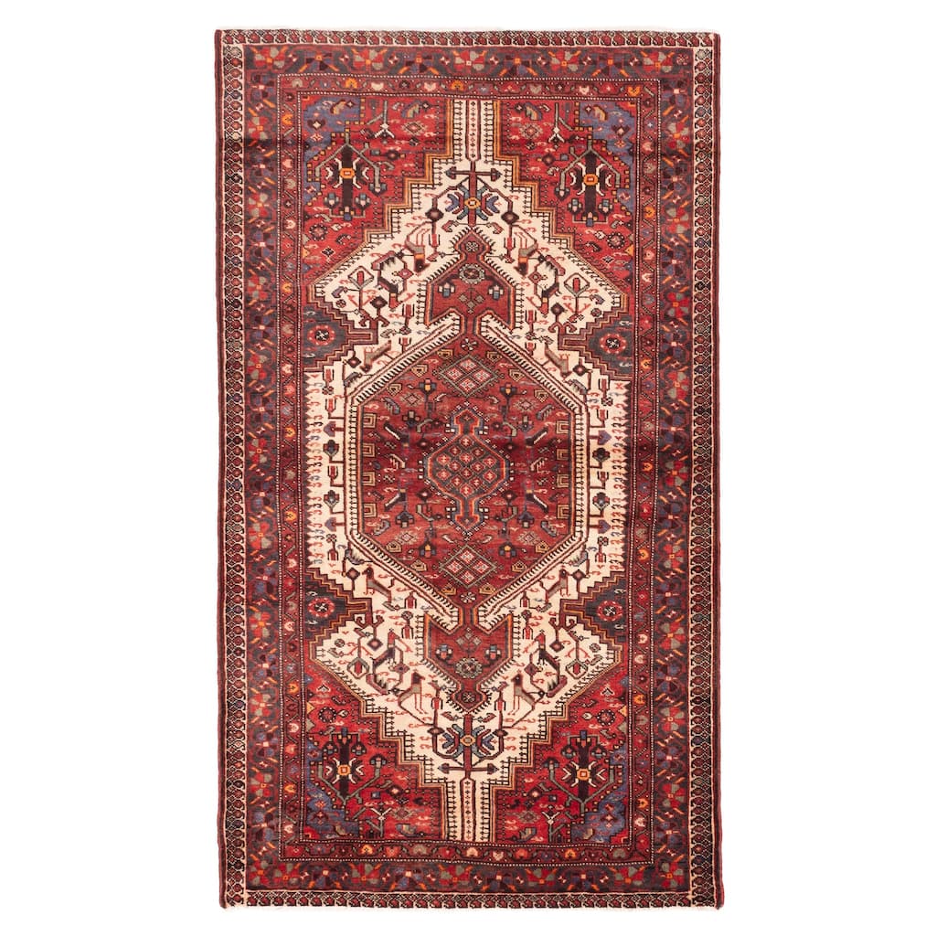 ECARPETGALLERY Hand-knotted Anadol Cream, Red Wool Rug - 4'6 x 7'9