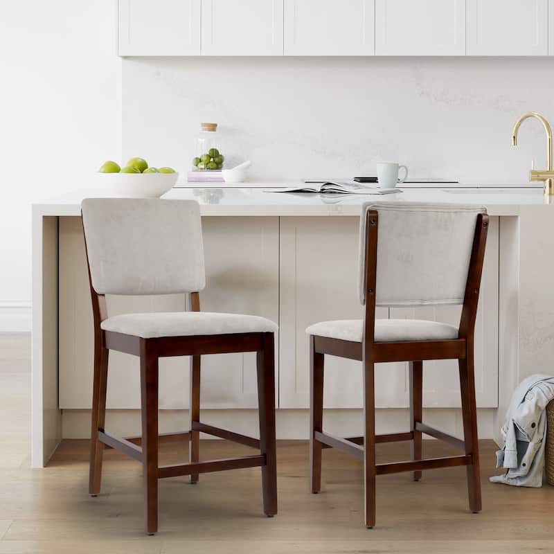 23 Inches Farmhouse Upholstered Counter Height Bar Stools with Back Set of 2