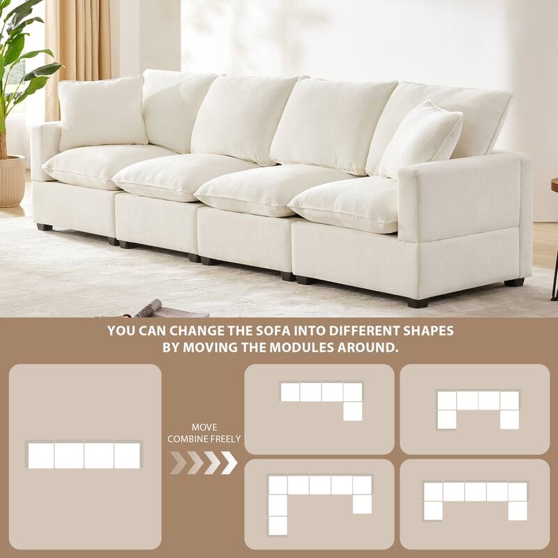 Modern Modular Sofa with Reconfigurable Chenille Seats and Pure Foam Cushions for Apartments and Homes or Offices