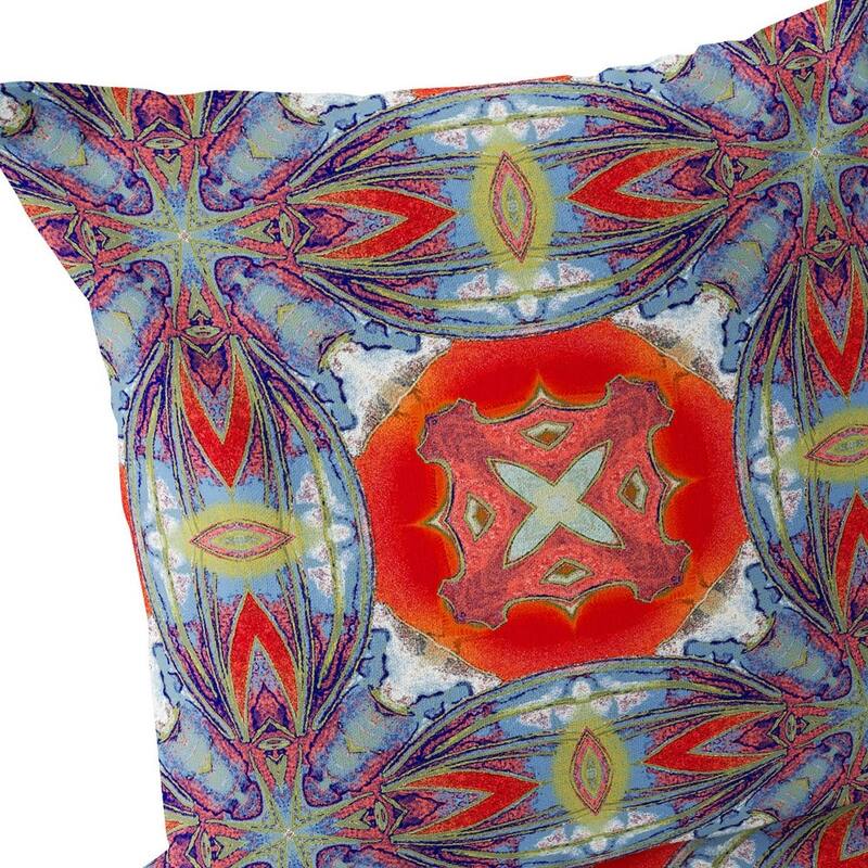 HomeRoots Set of Two 16" X 16" Blue and Orange Blown Seam Floral Indoor Outdoor Throw Pillow - 16.00' X '16.00' X '5.00