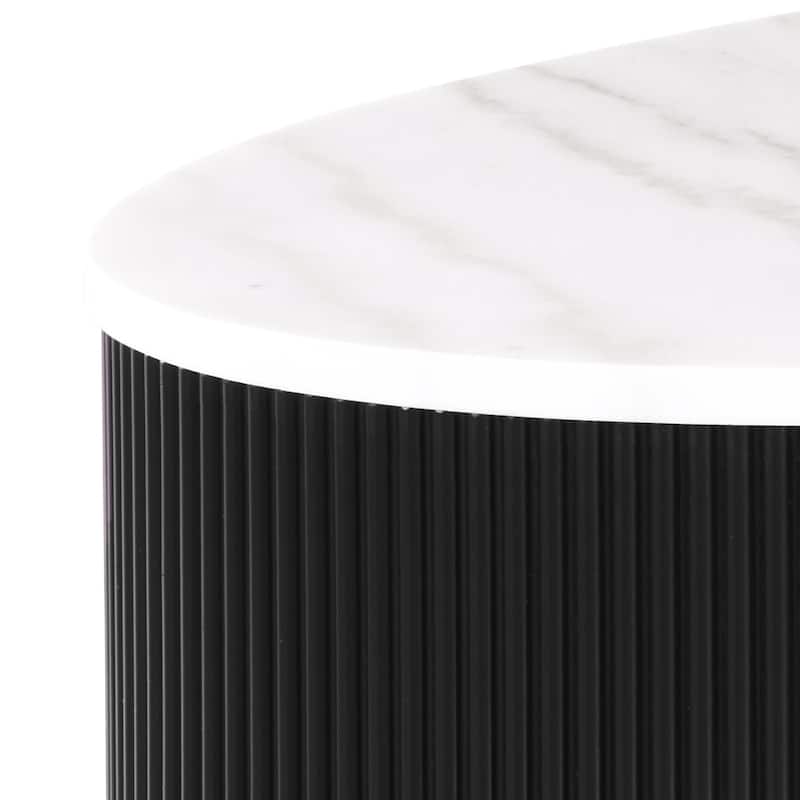 Furniture of America Torin Modern White and Black Genuine Marble Top Oval Coffee Table