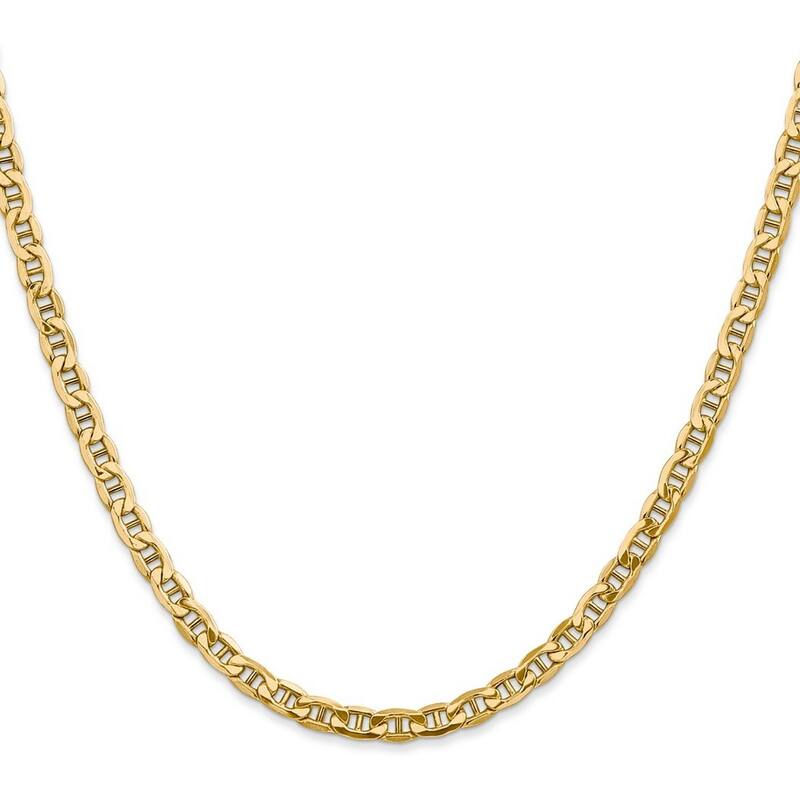 Curata 14k Yellow Gold 4mm Semi Solid Mariner Anchor Chain Bracelet Options: 7" 8"