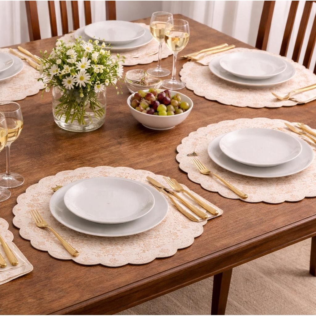 Brighton Pink Cotton Quilted Round Reversible Placemat Set of 6 - Set of 6
