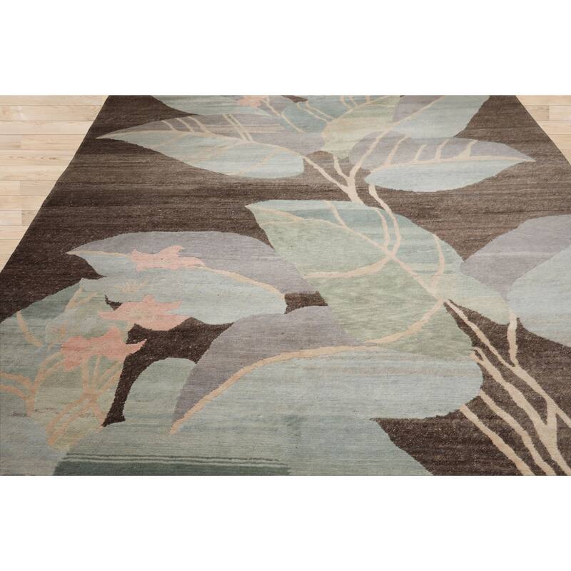 8'10''x11'6'' Hand Knotted Wool Brown Tibetan Art Deco Plush Pile Rug - 8' 10'' x 11' 6''