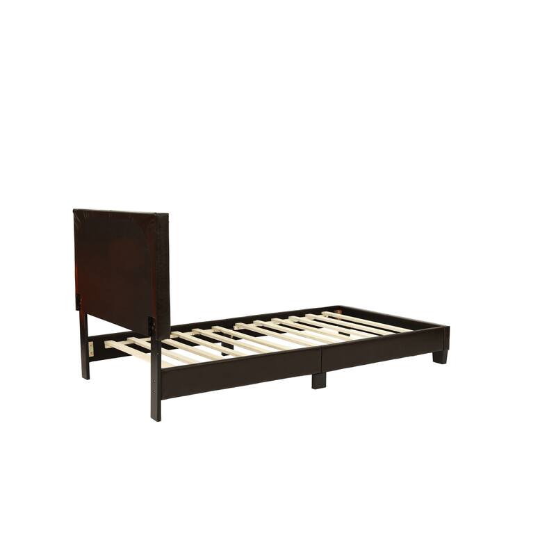 Twin Size Faux Leather Upholstered Bedframe with Adjustable Headboard, Modern Brown Bedroom Furniture