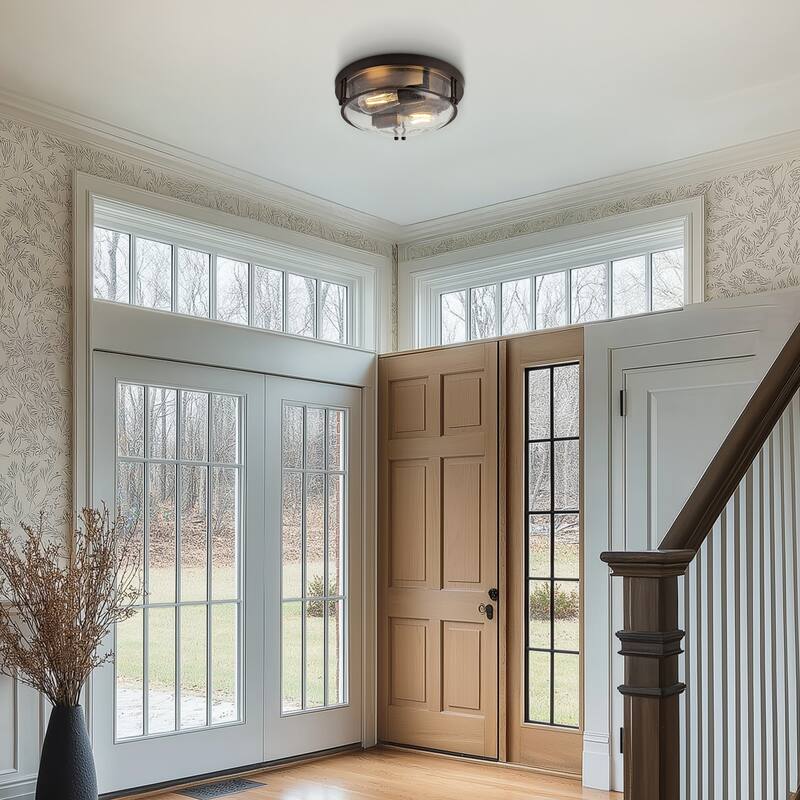 2-Light Black Glass Ceiling Light