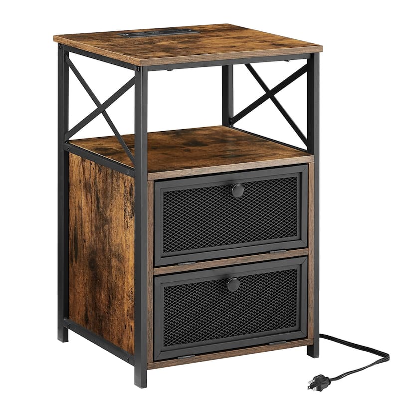 VECELO (Set of 2) Mid century Modern Nightstand with Charging Station and USB Port